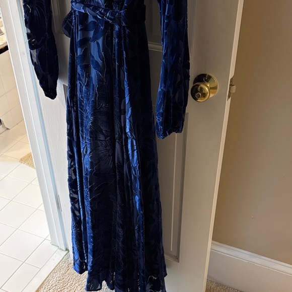 Anthropologie Midnight Navy Velvet Wrap Maxi Dress - Picture 7 of 11
